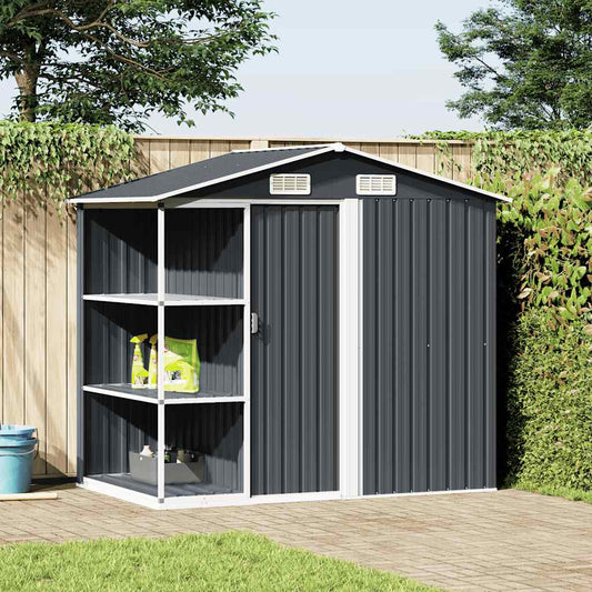 Tuinschuur met rek 205x130x183 cm ijzer antraciet is nu te koop bij PeponiXL, paradijselijk wonen!