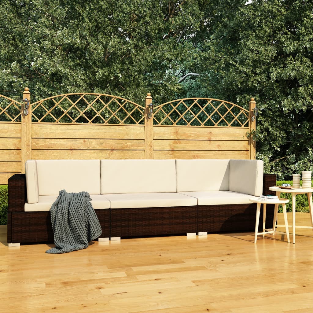 3-delige Loungeset met kussens poly rattan bruin is nu te koop bij PeponiXL, paradijselijk wonen!