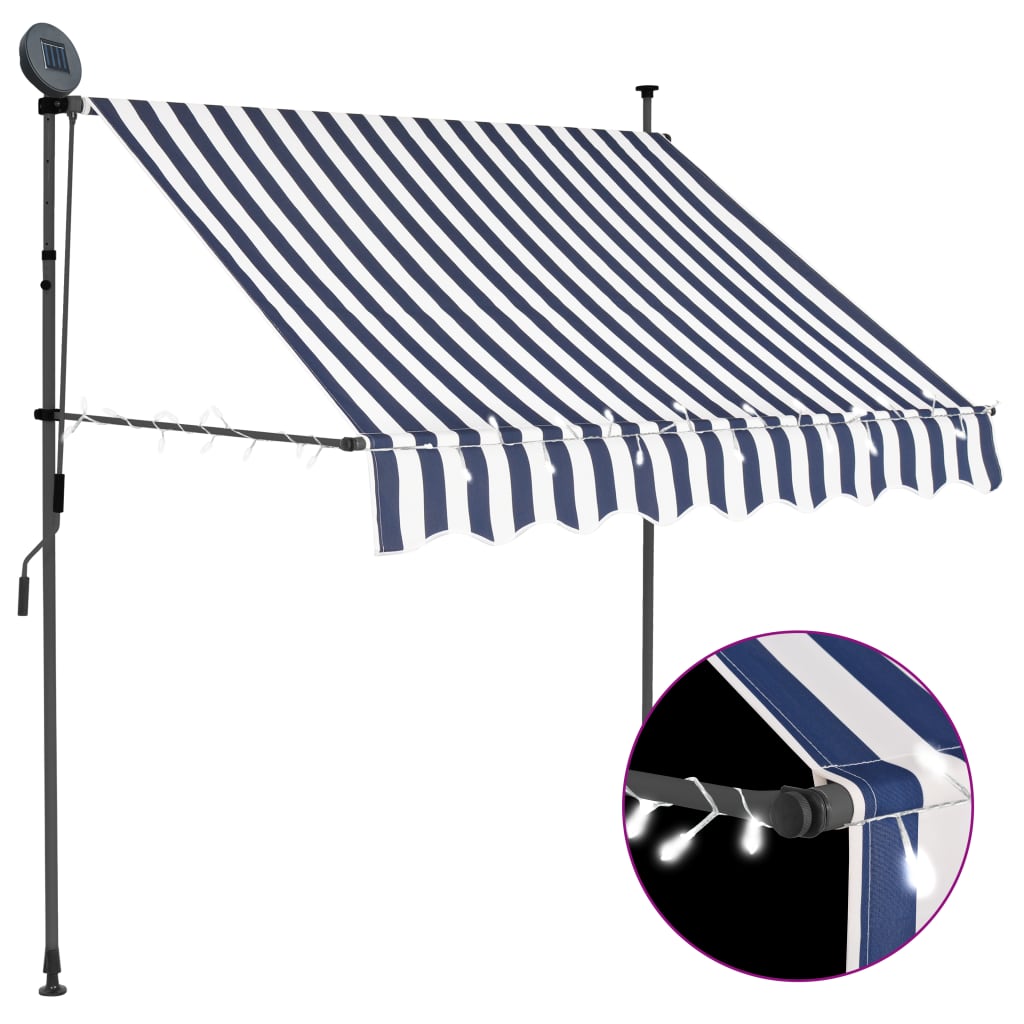 Luifel handmatig uitschuifbaar met LED 100 cm blauw en wit is nu te koop bij PeponiXL, paradijselijk wonen!