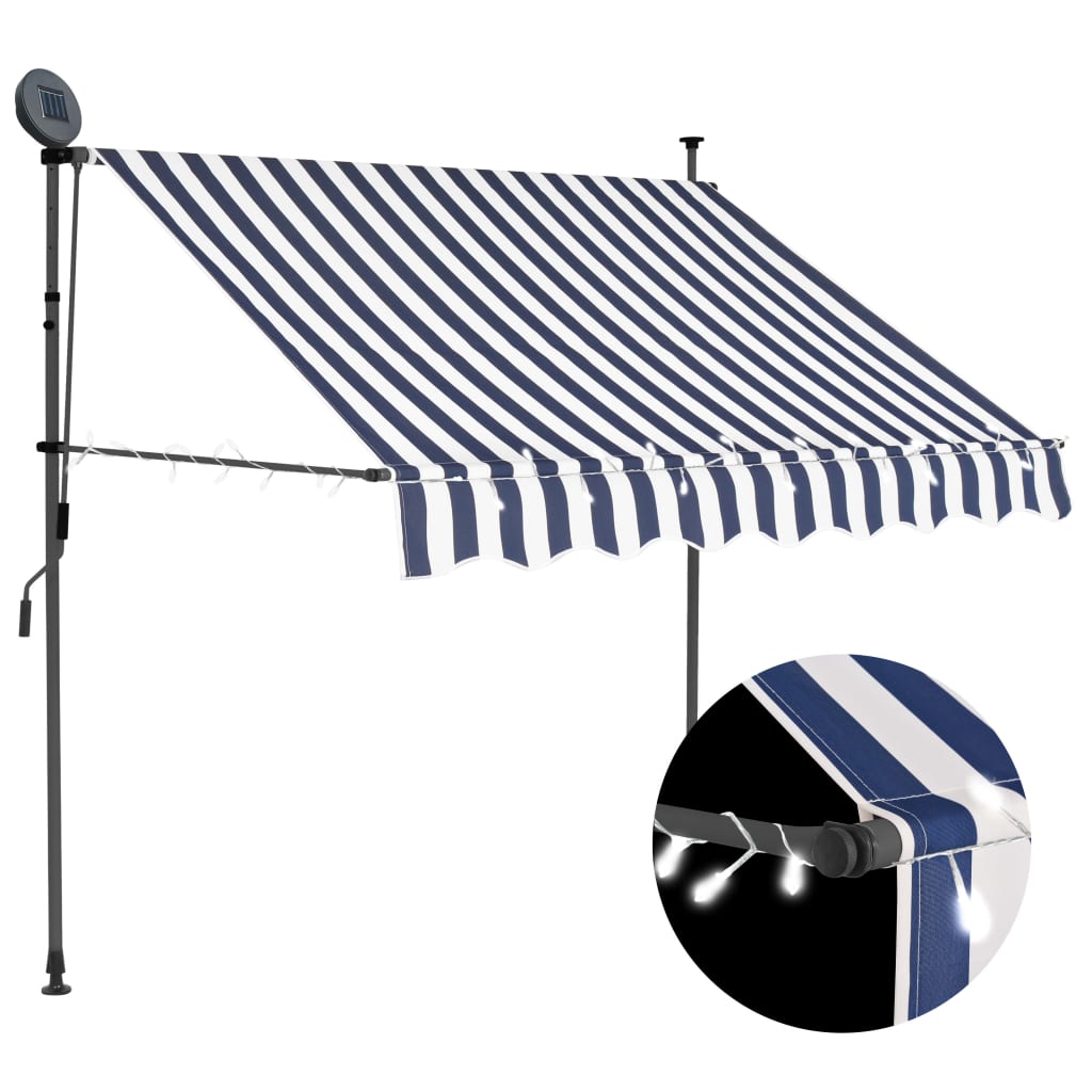 Luifel handmatig uitschuifbaar met LED 150 cm blauw en wit is nu te koop bij PeponiXL, paradijselijk wonen!