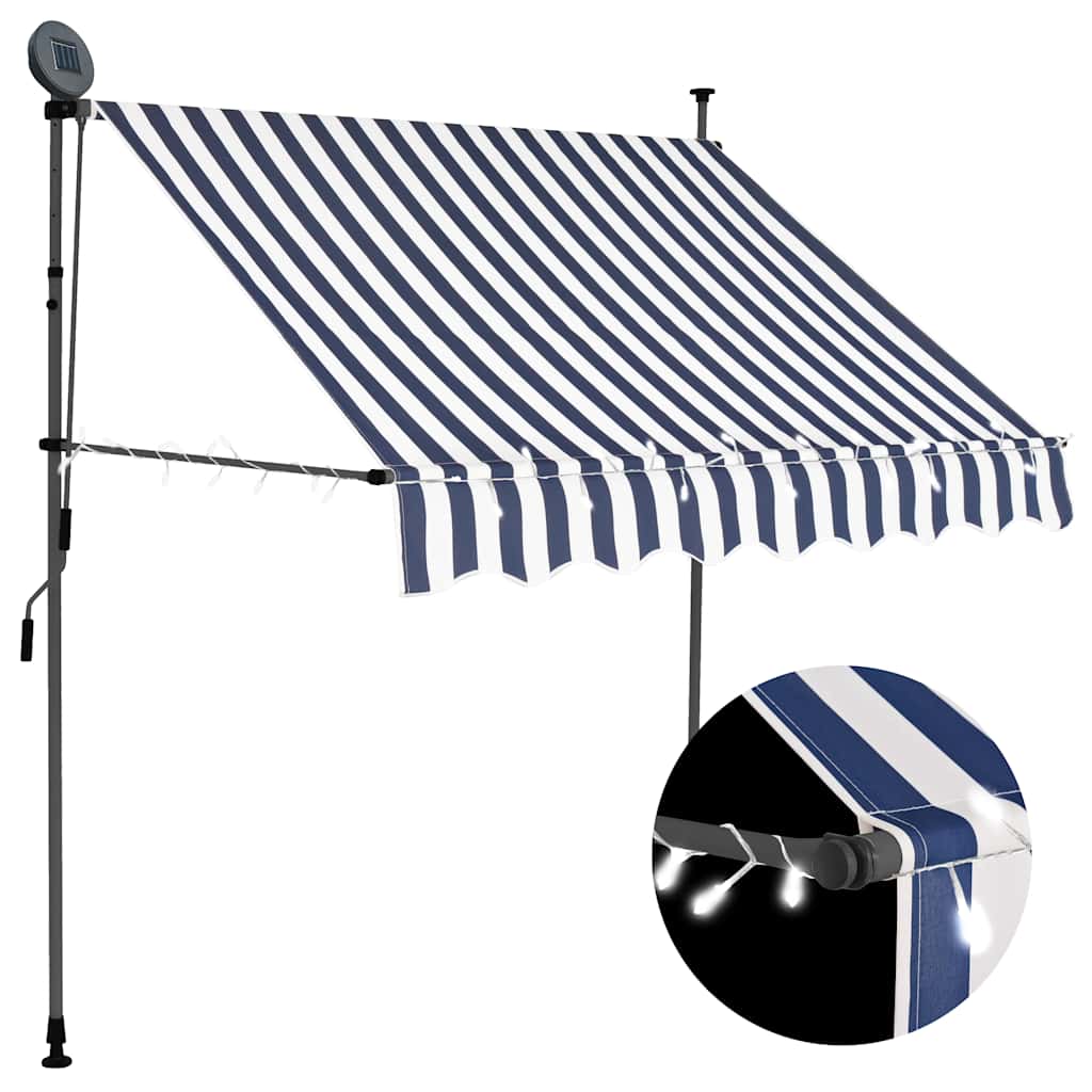 Luifel handmatig uitschuifbaar met LED 200 cm blauw en wit is nu te koop bij PeponiXL, paradijselijk wonen!