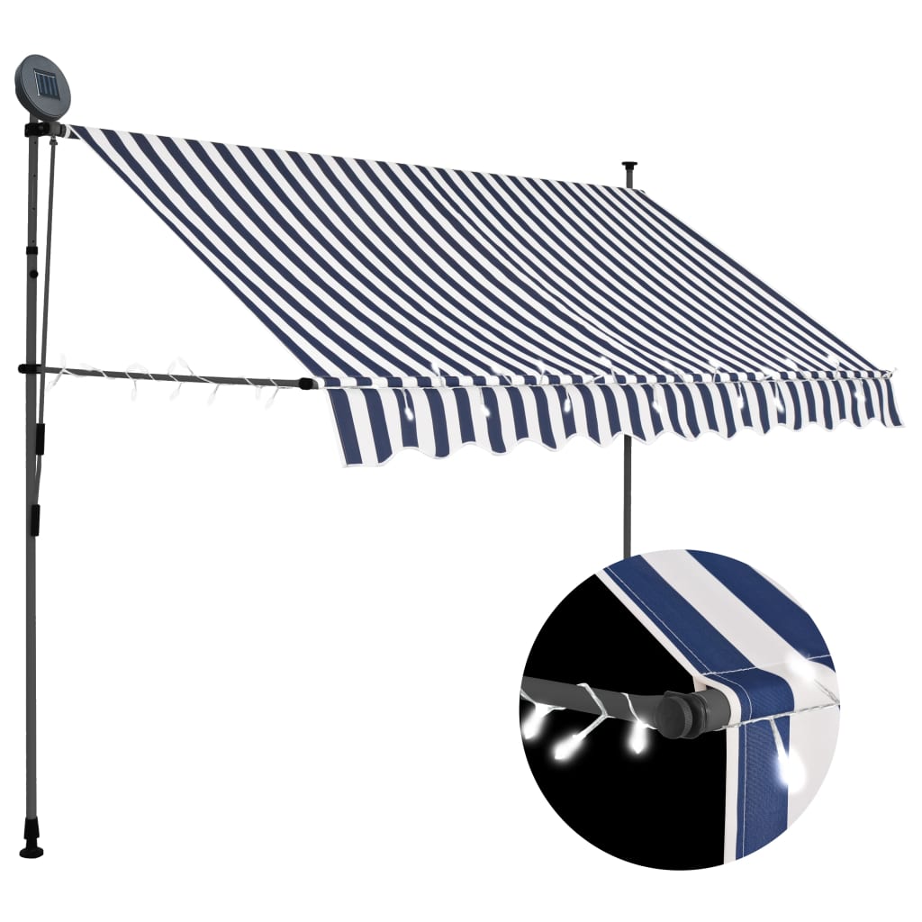 Luifel handmatig uitschuifbaar met LED 300 cm blauw en wit is nu te koop bij PeponiXL, paradijselijk wonen!