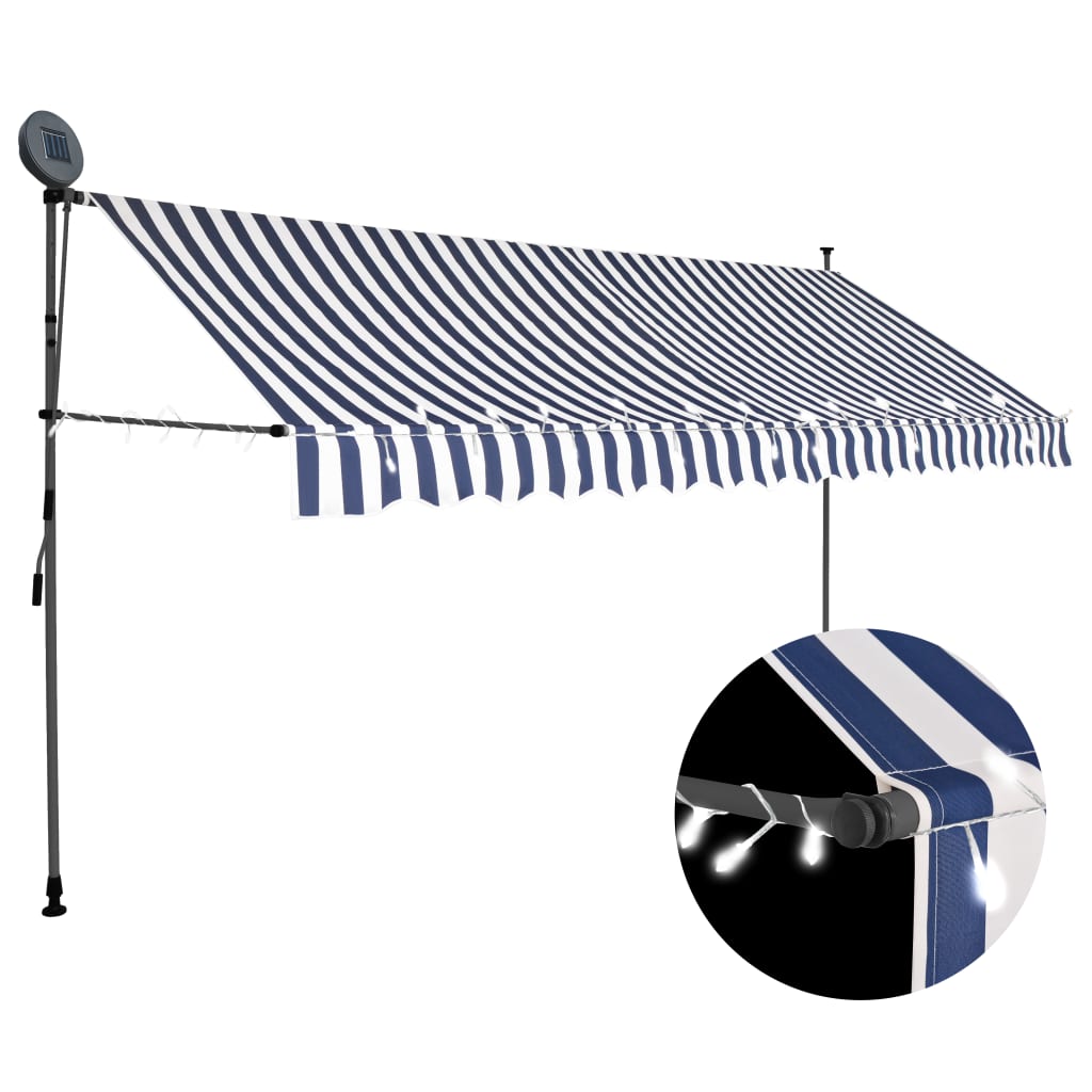 Luifel handmatig uitschuifbaar met LED 350 cm blauw en wit is nu te koop bij PeponiXL, paradijselijk wonen!