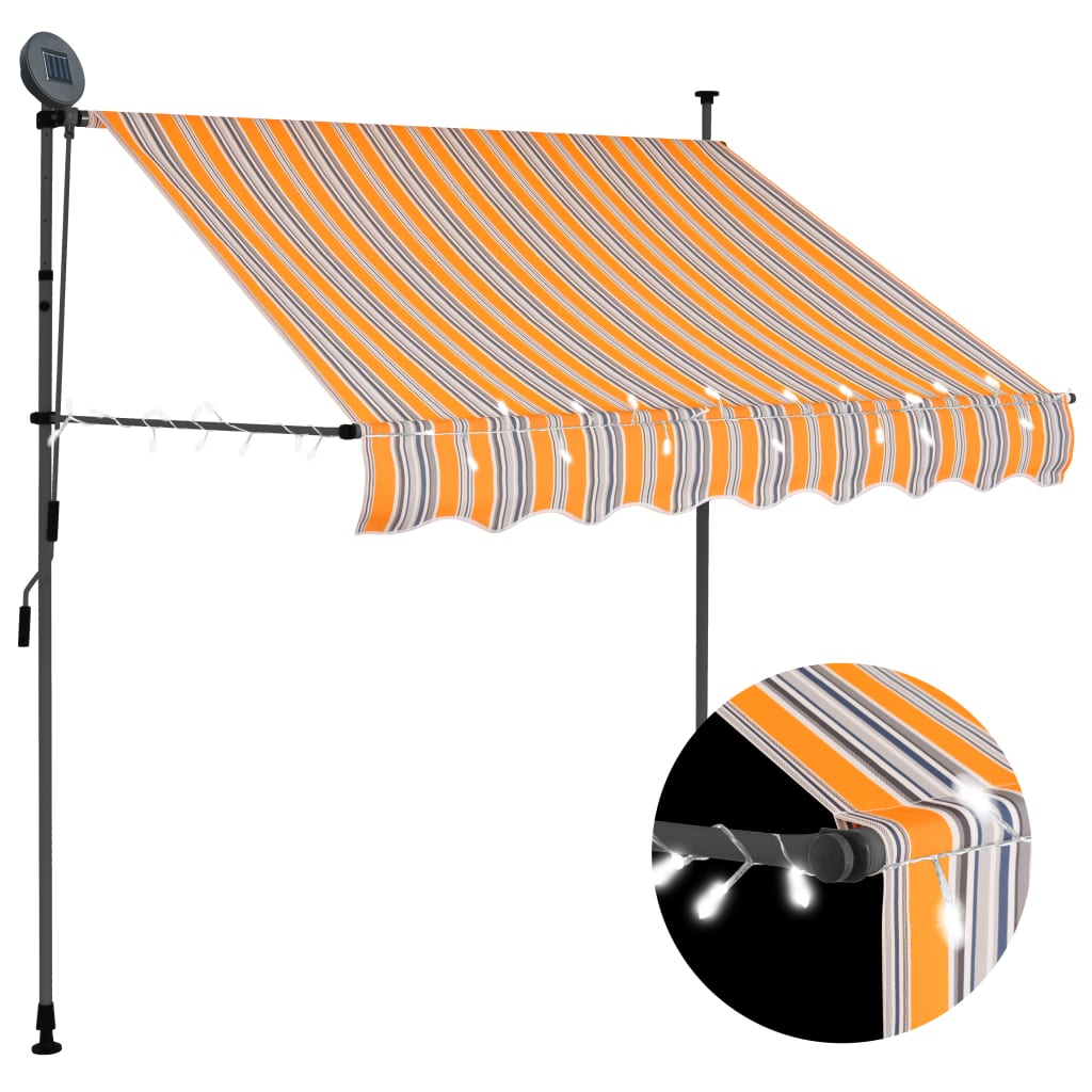 Luifel handmatig uitschuifbaar met LED 150 cm geel en blauw is nu te koop bij PeponiXL, paradijselijk wonen!