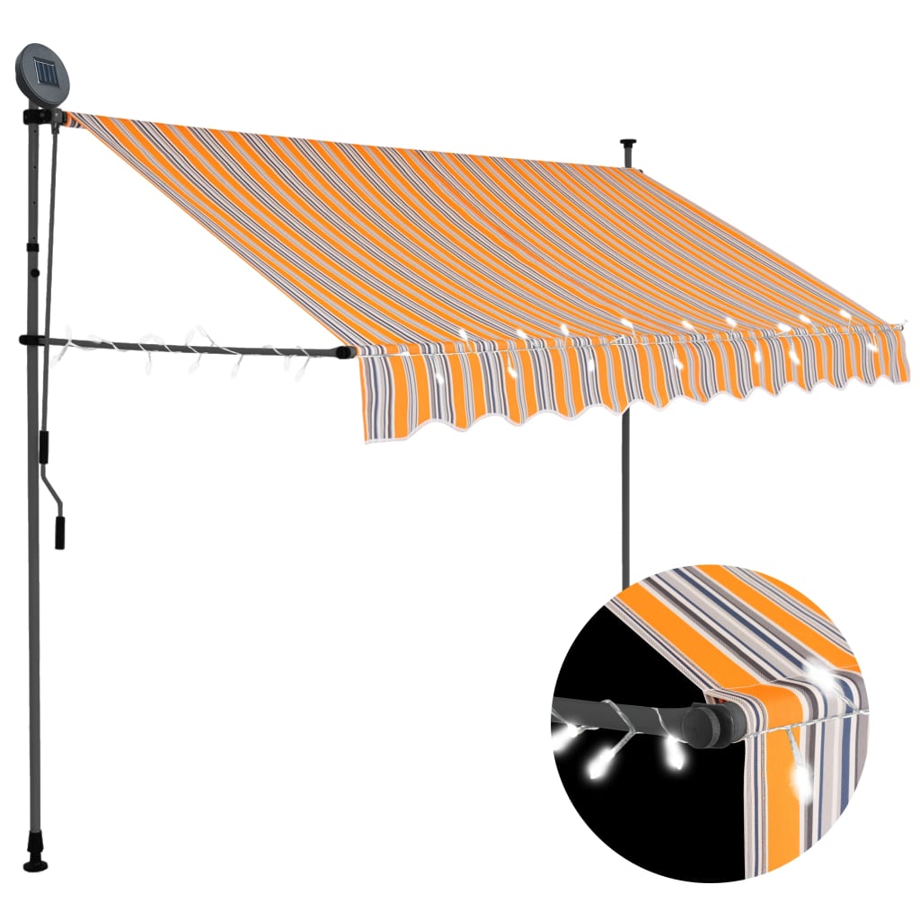 Luifel handmatig uitschuifbaar met LED 300 cm geel en blauw is nu te koop bij PeponiXL, paradijselijk wonen!
