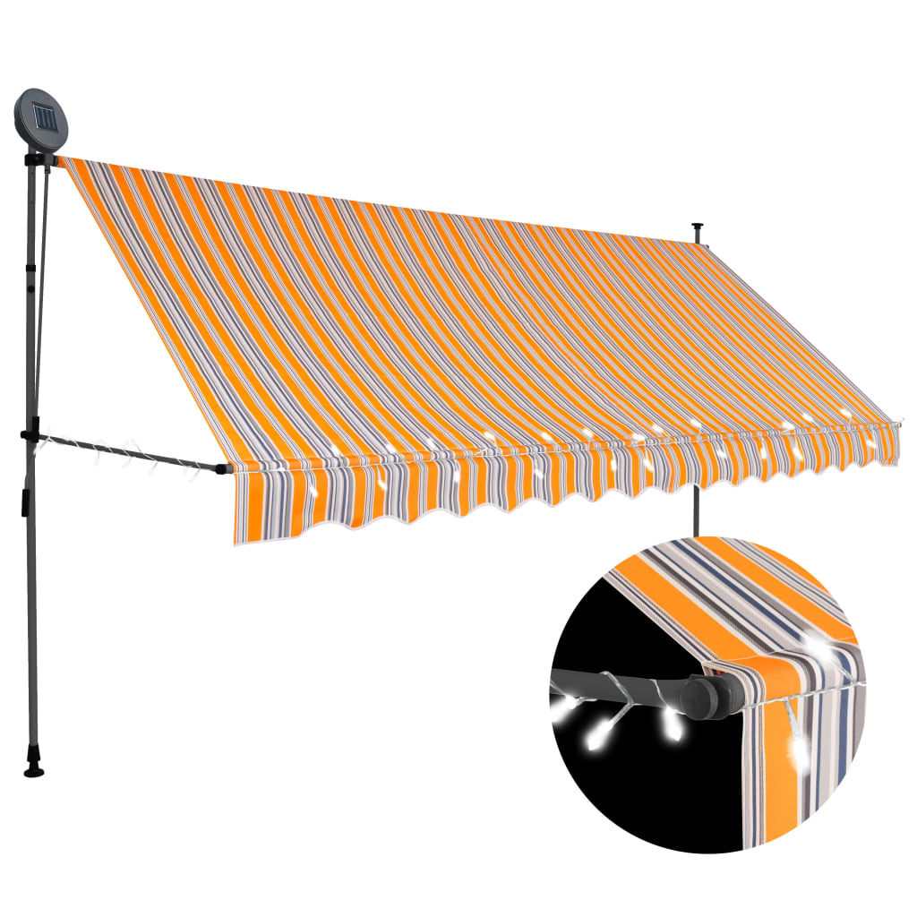 Luifel handmatig uitschuifbaar met LED 350 cm geel en blauw is nu te koop bij PeponiXL, paradijselijk wonen!
