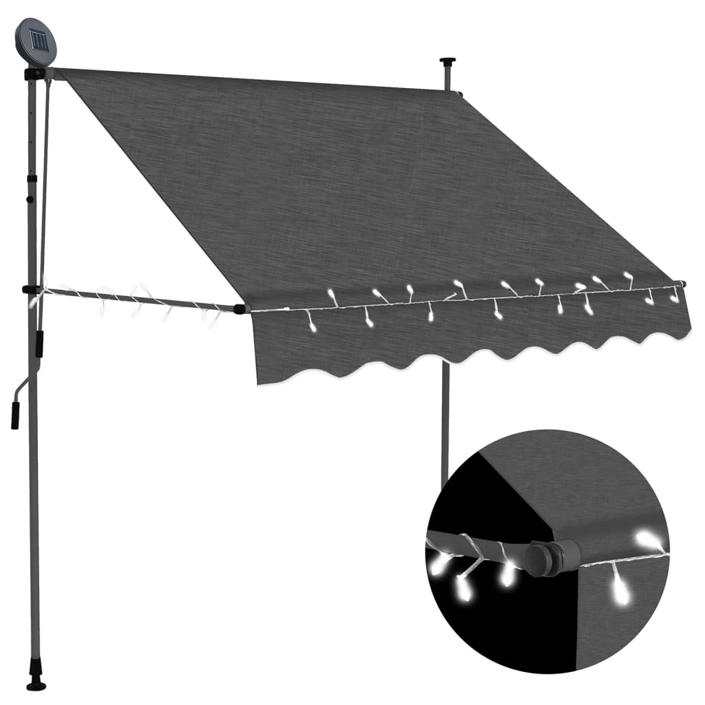 Luifel handmatig uitschuifbaar met LED 100 cm antracietkleurig is nu te koop bij PeponiXL, paradijselijk wonen!