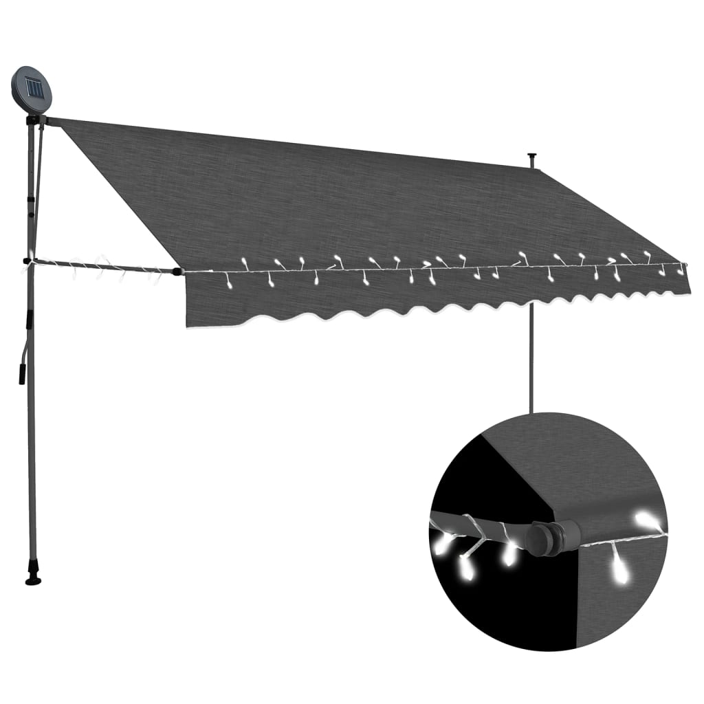 Luifel handmatig uitschuifbaar met LED 350 cm antracietkleurig is nu te koop bij PeponiXL, paradijselijk wonen!