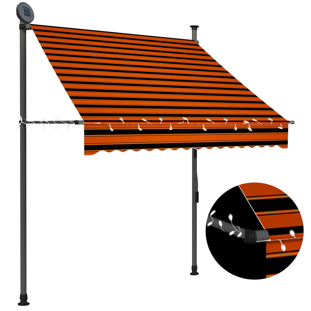 Luifel handmatig uitschuifbaar met LED 150 cm oranje en bruin is nu te koop bij PeponiXL, paradijselijk wonen!