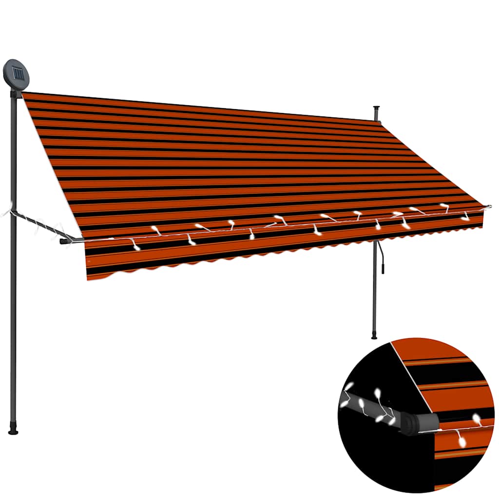 Luifel handmatig uitschuifbaar met LED 300 cm oranje en bruin is nu te koop bij PeponiXL, paradijselijk wonen!