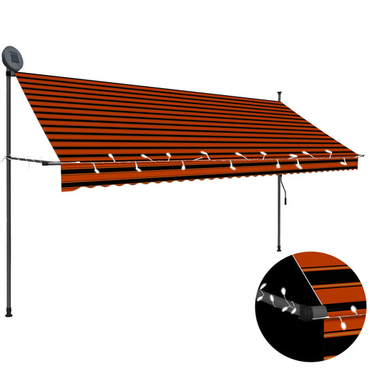 Luifel handmatig uitschuifbaar met LED 350 cm oranje en bruin is nu te koop bij PeponiXL, paradijselijk wonen!