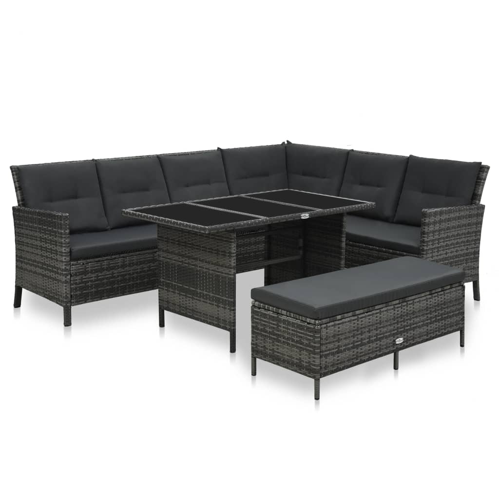 3-delige Loungeset met kussens poly rattan grijs is nu te koop bij PeponiXL, paradijselijk wonen!