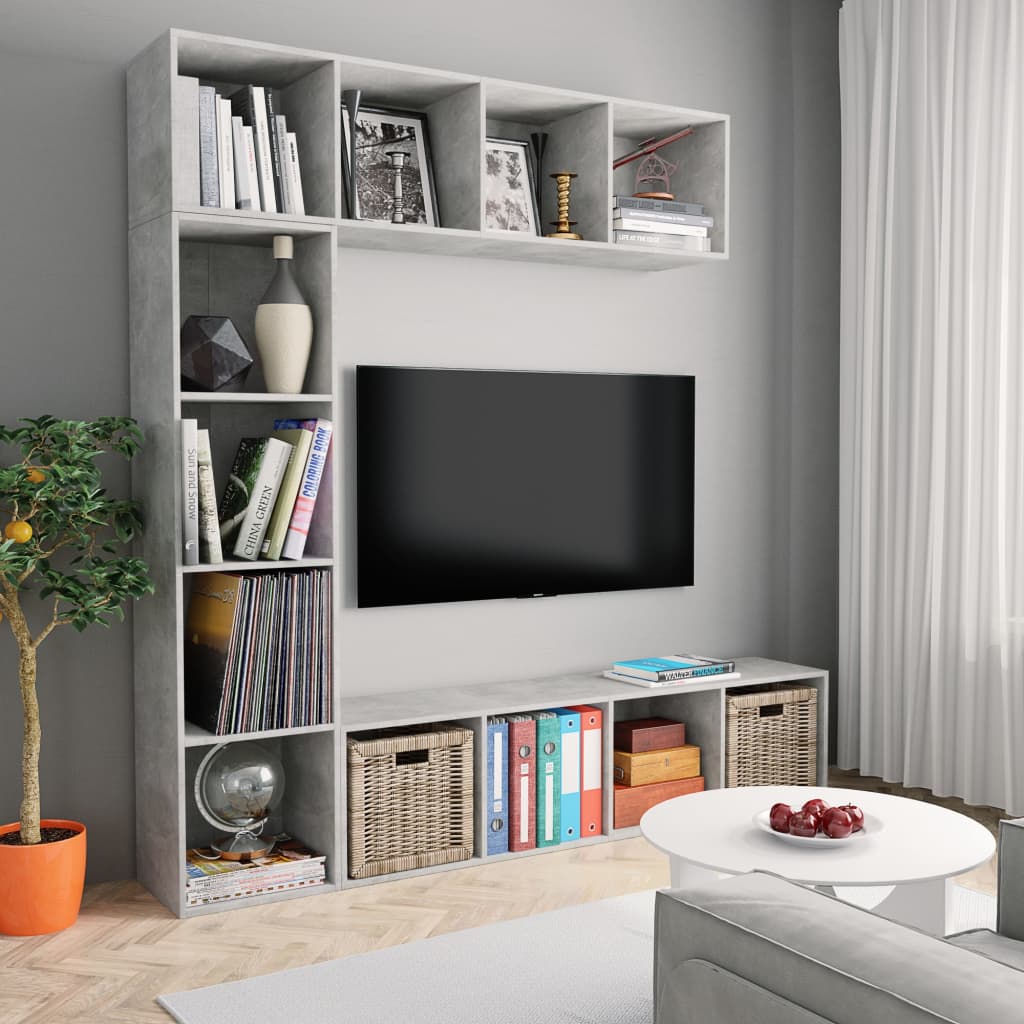 3-delige Boekenkast-/tv-meubelset 180x30x180 cm betongrijs is nu te koop bij PeponiXL, paradijselijk wonen!