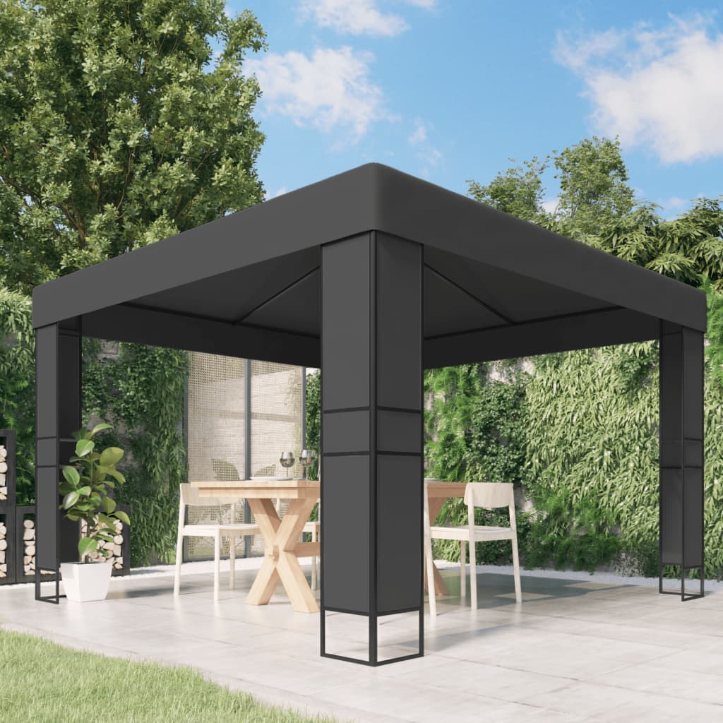 Prieel met dubbel dak 3x3 m antraciet is nu te koop bij PeponiXL, paradijselijk wonen!