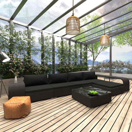 8-delige Loungeset met kussens poly rattan zwart is nu te koop bij PeponiXL, paradijselijk wonen!