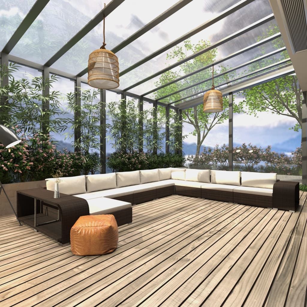 11-delige Loungeset met kussens poly rattan bruin is nu te koop bij PeponiXL, paradijselijk wonen!