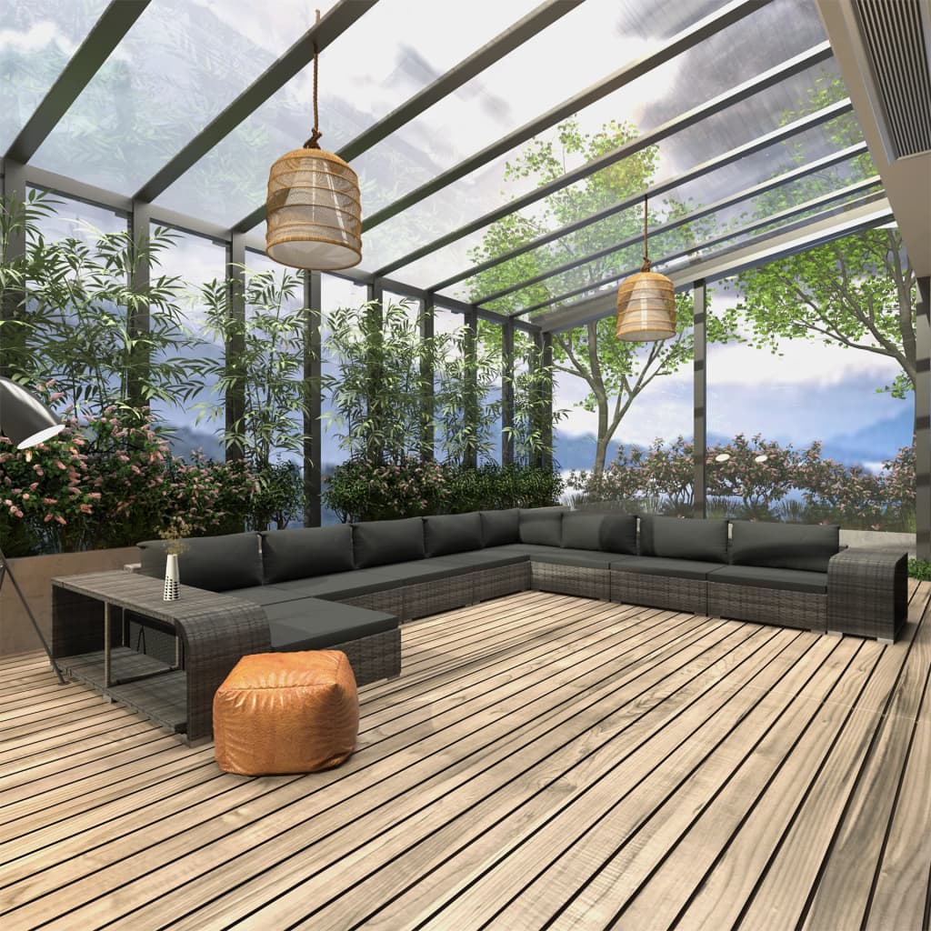 11-delige Loungeset met kussens poly rattan grijs is nu te koop bij PeponiXL, paradijselijk wonen!