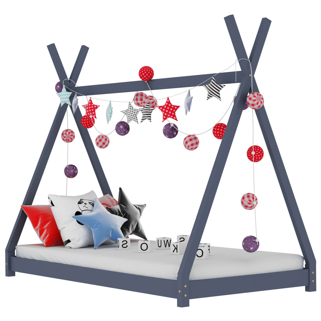 Kinderbedframe massief grenenhout grijs 80x160 cm is nu te koop bij PeponiXL, paradijselijk wonen!