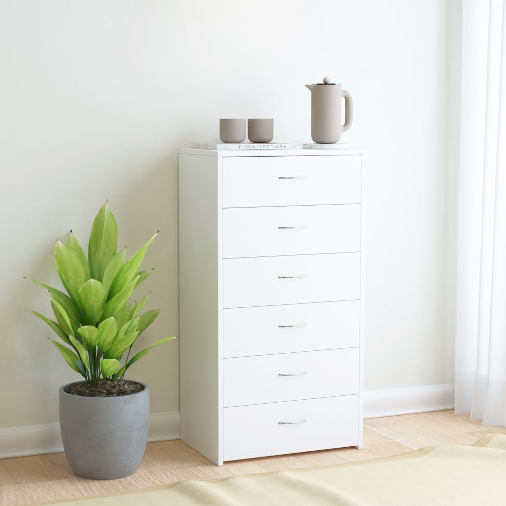 Dressoir met 6 lades 50x34x96 cm bewerkt hout wit is nu te koop bij PeponiXL, paradijselijk wonen!