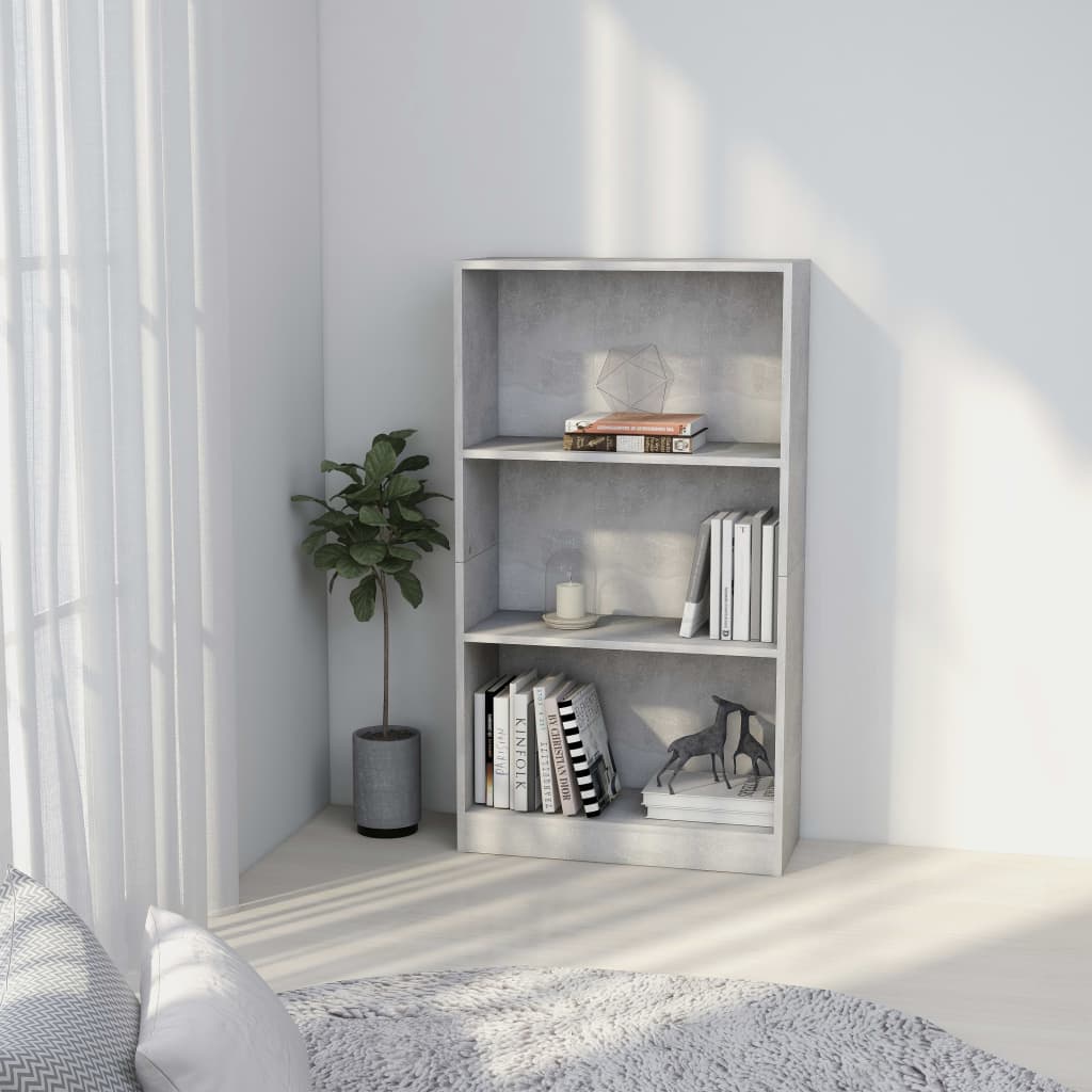 Boekenkast met 3 schappen 60x24x109 cm bewerkt hout betongrijs is nu te koop bij PeponiXL, paradijselijk wonen!