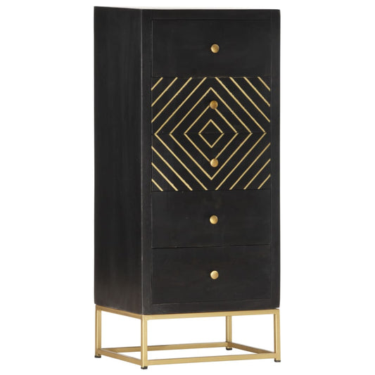 Ladekast 45x30x105 cm massief mangohout zwart en goudkleurig is nu te koop bij PeponiXL, paradijselijk wonen!