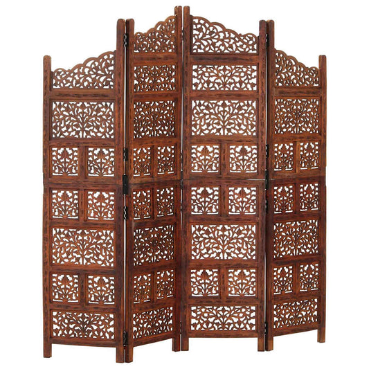 Kamerscherm 4 panelen handgesneden 160x165 cm mangohout bruin is nu te koop bij PeponiXL, paradijselijk wonen!