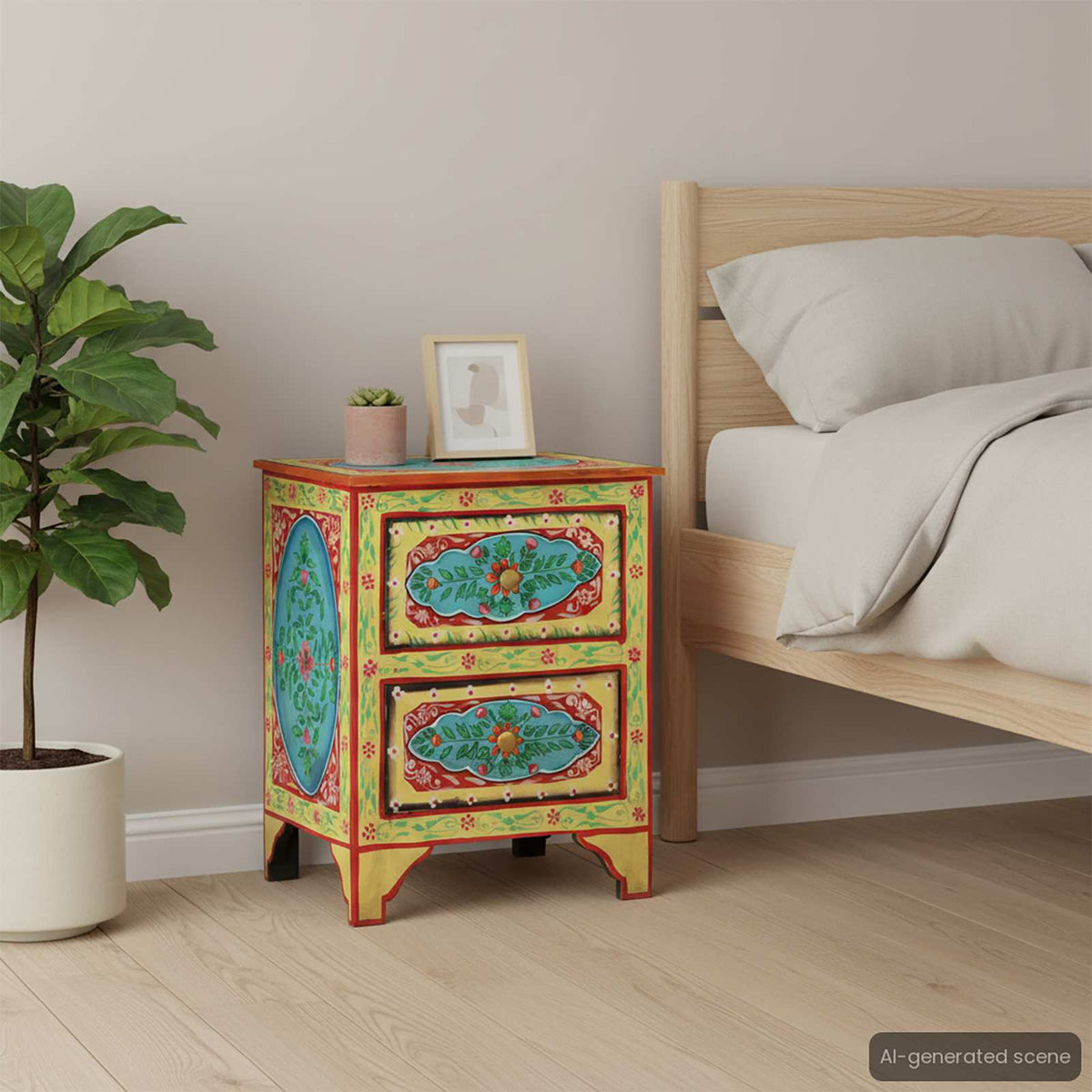 Nachtkastje handgeschilderd 40x30x50 cm massief mangohout is nu te koop bij PeponiXL, paradijselijk wonen!