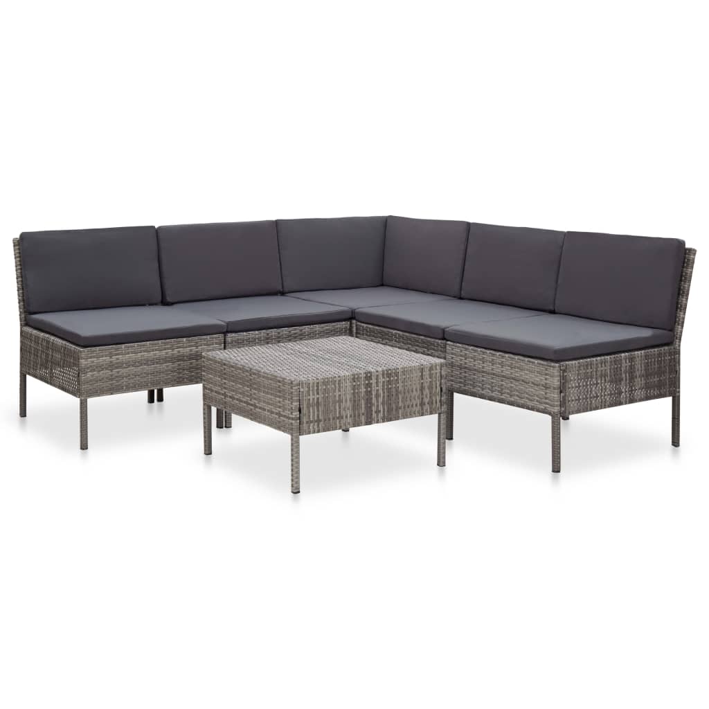 6-delige Loungeset met kussens poly rattan grijs is nu te koop bij PeponiXL, paradijselijk wonen!