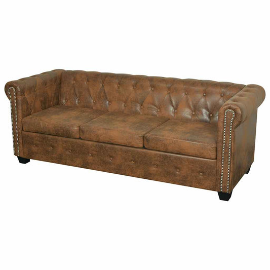 Chesterfield Bank 3-Zits Bruin Kunstleer is nu te koop bij PeponiXL, paradijselijk wonen!