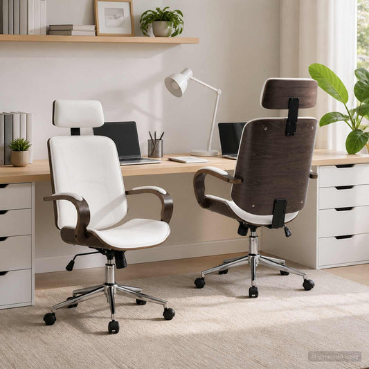 vidaXL Draaibureaustoelen met Hoofdsteun 2 st Kunstleer Wit en Grijs