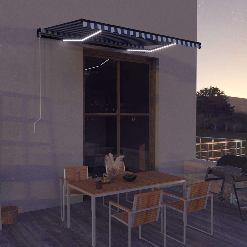 Luifel handmatig uittrekbaar met LED 350x250 cm blauw en wit is nu te koop bij PeponiXL, paradijselijk wonen!