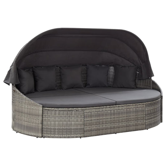 Loungebed met luifel poly rattan grijs is nu te koop bij PeponiXL, paradijselijk wonen!