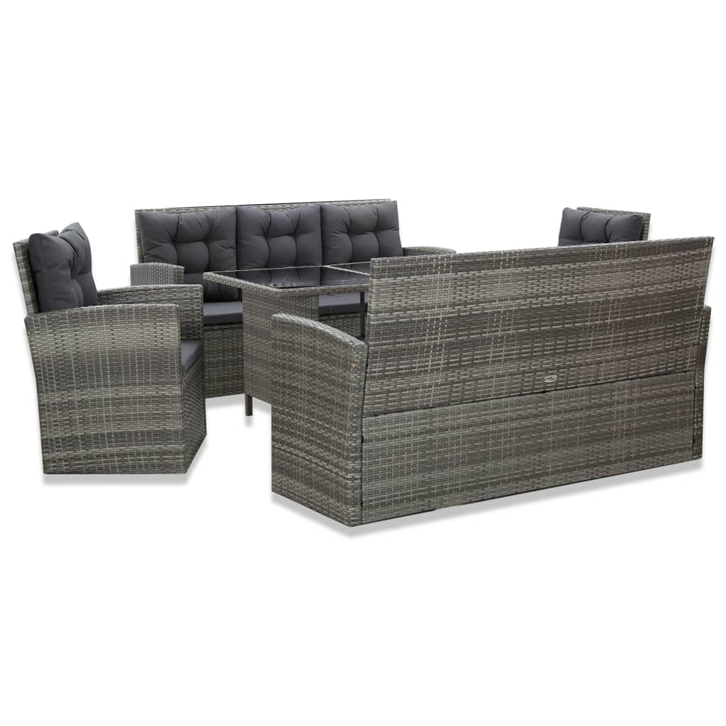 5-delige Tuinset met kussens poly rattan grijs is nu te koop bij PeponiXL, paradijselijk wonen!