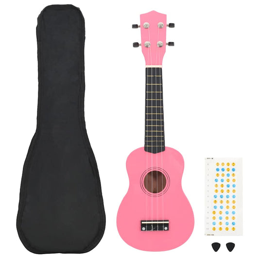 Ukuleleset met tas voor kinderen sopraan 21'' roze is nu te koop bij PeponiXL, paradijselijk wonen!