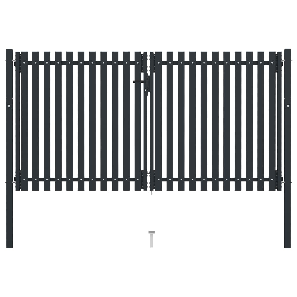 Dubbele poort met deur staal 300x150 cm antraciet is nu te koop bij PeponiXL, paradijselijk wonen!