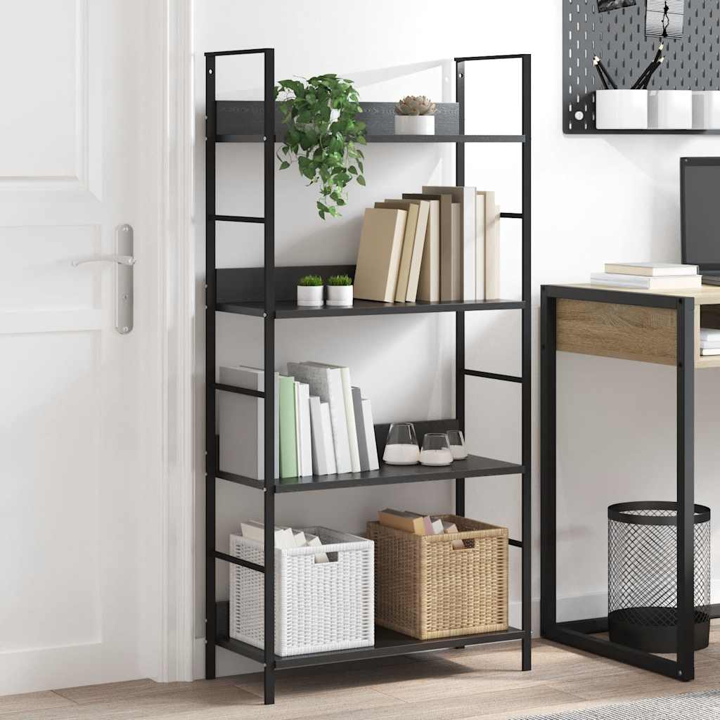 Boekenkast met 4 schappen 60x27,6x90,5 cm bewerkt hout zwart is nu te koop bij PeponiXL, paradijselijk wonen!