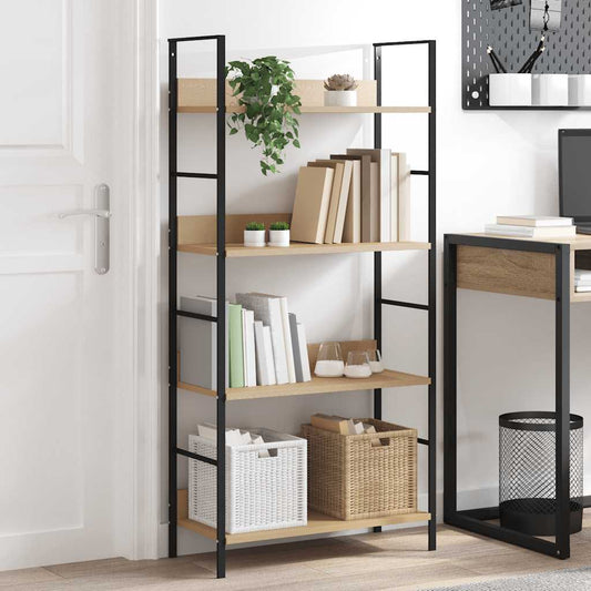 Boekenkast 4 schappen 60x27,6x124,5 cm bewerkt hout eikenkleur is nu te koop bij PeponiXL, paradijselijk wonen!