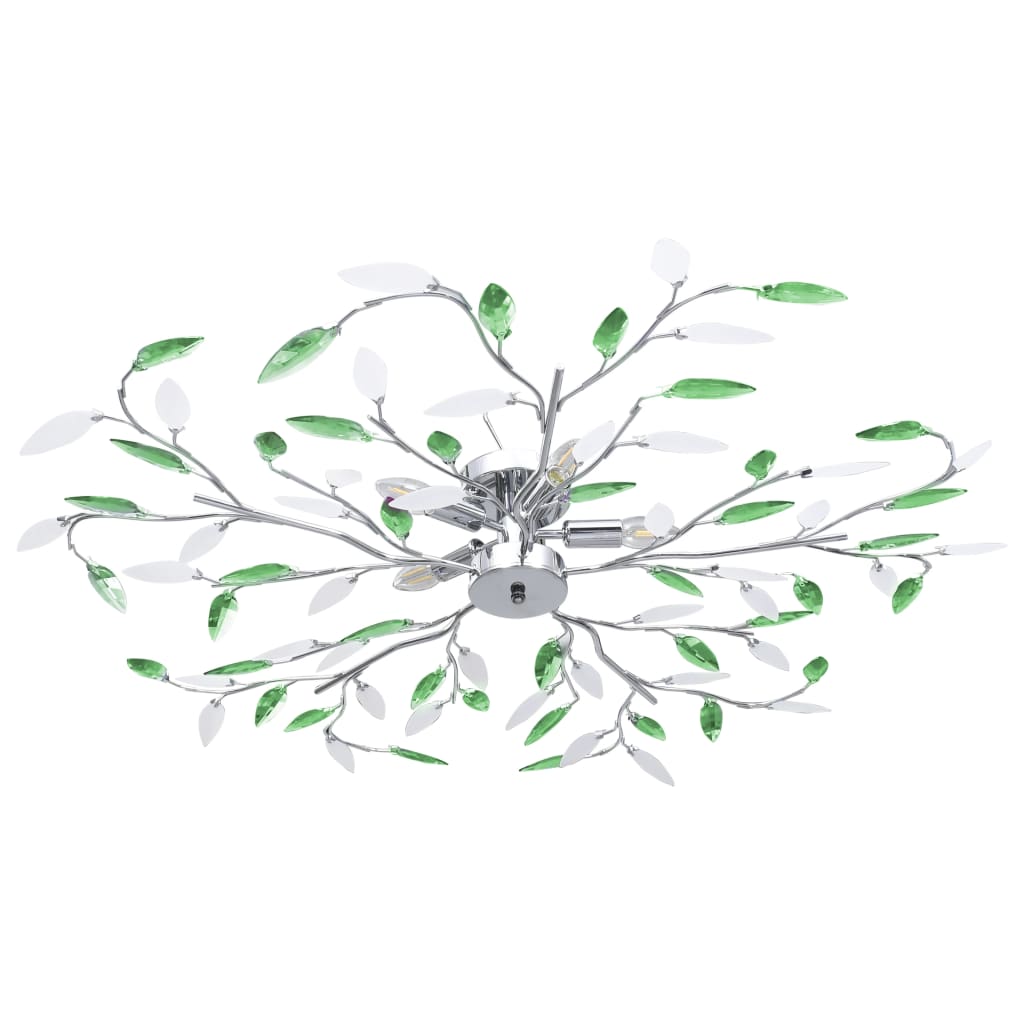 Plafondlamp met acryl kristallen bladarmen voor 5xE14 groen is nu te koop bij PeponiXL, paradijselijk wonen!