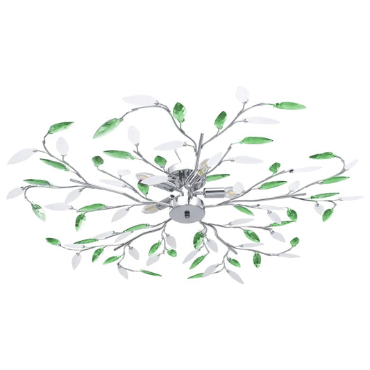 Plafondlamp met acryl kristallen bladarmen voor 5xE14 groen is nu te koop bij PeponiXL, paradijselijk wonen!