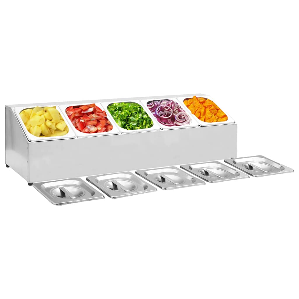 Gastronormbakkenhouder met 5 GN 1/6 bakken roestvrij staal is nu te koop bij PeponiXL, paradijselijk wonen!