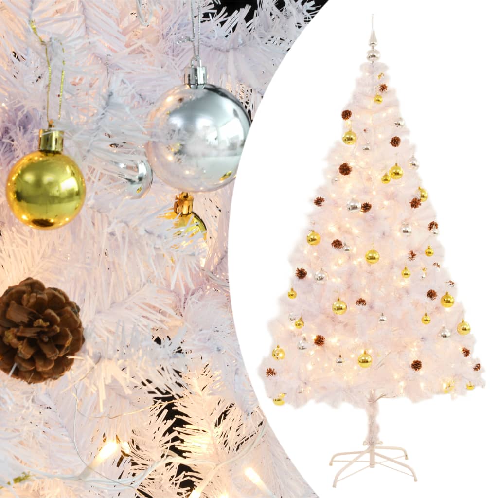 Kunstkerstboom met verlichting en kerstballen 210 cm wit is nu te koop bij PeponiXL, paradijselijk wonen!