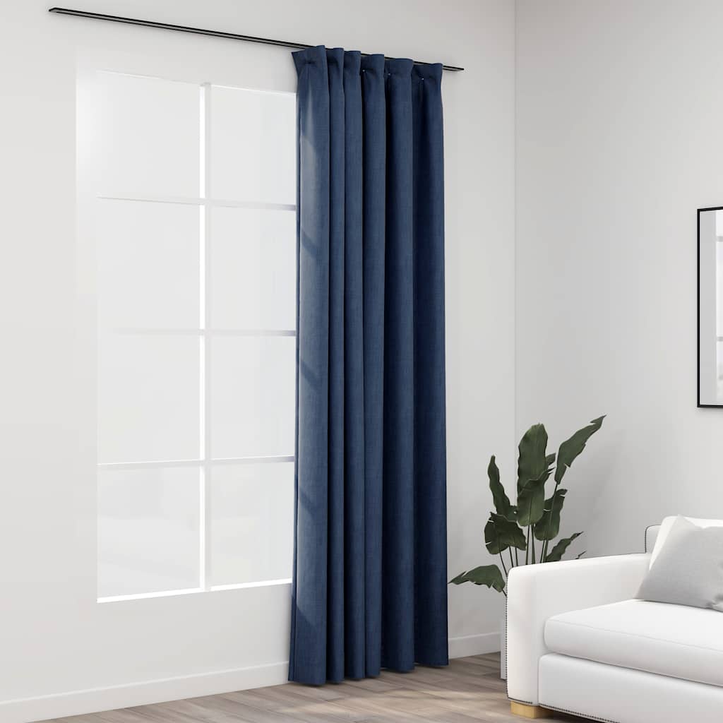 Gordijn linnen-look verduisterend met haken 290x245 cm blauw is nu te koop bij PeponiXL, paradijselijk wonen!