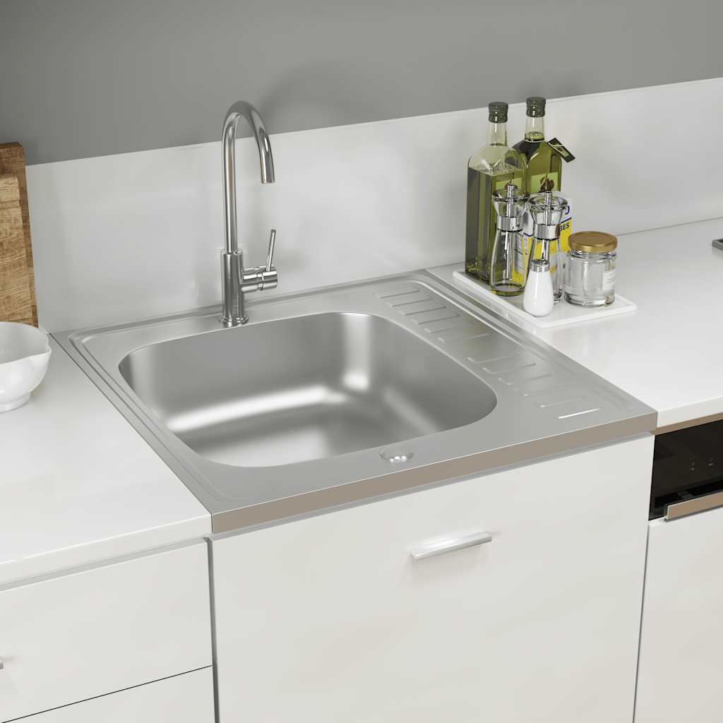 Gootsteen met afvoerset 600x600x155 mm roestvrij staal zilver is nu te koop bij PeponiXL, paradijselijk wonen!