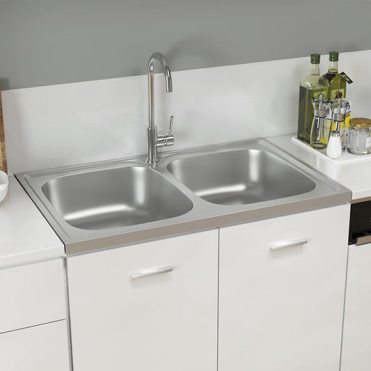 Gootsteen dubbele bakken 800x500x155 mm roestvrij staal zilver is nu te koop bij PeponiXL, paradijselijk wonen!