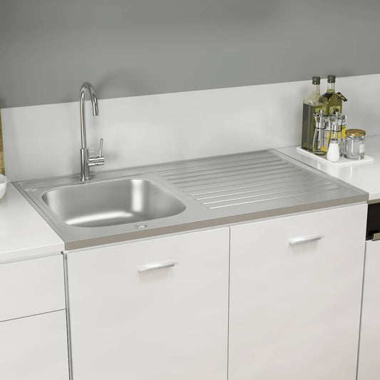Gootsteen met afvoerset 1000x600x155 mm roestvrij staal zilver is nu te koop bij PeponiXL, paradijselijk wonen!