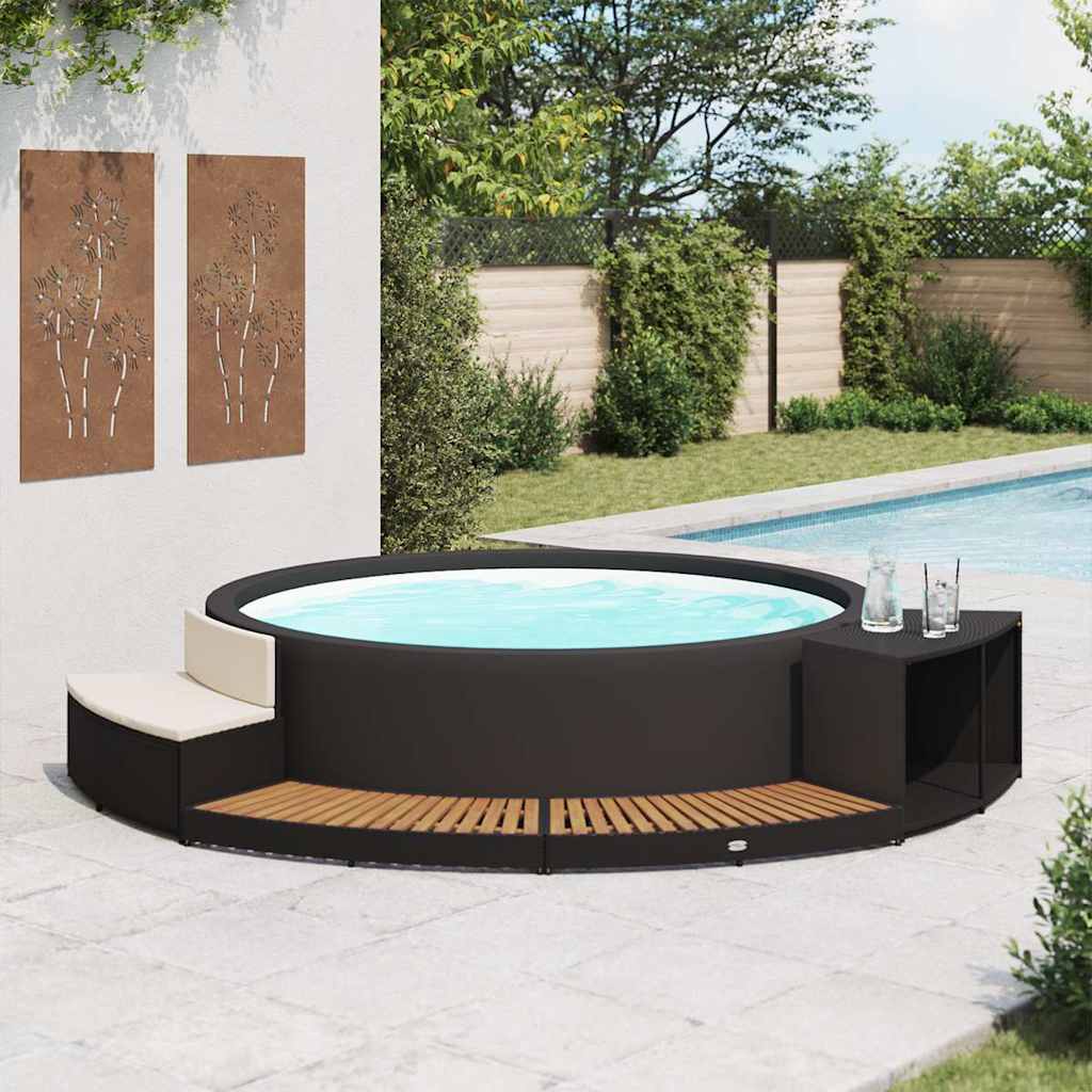 Spa-ombouw poly rattan en acaciahout zwart is nu te koop bij PeponiXL, paradijselijk wonen!