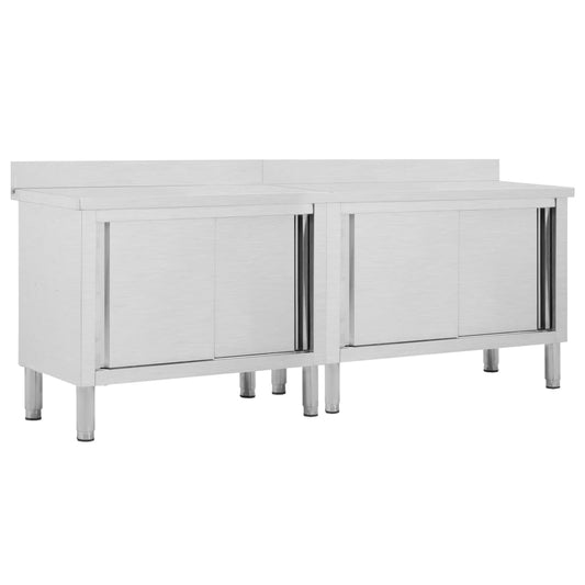 Werktafels met deuren 2 st 240x50x(95-97) cm roestvrij staal is nu te koop bij PeponiXL, paradijselijk wonen!