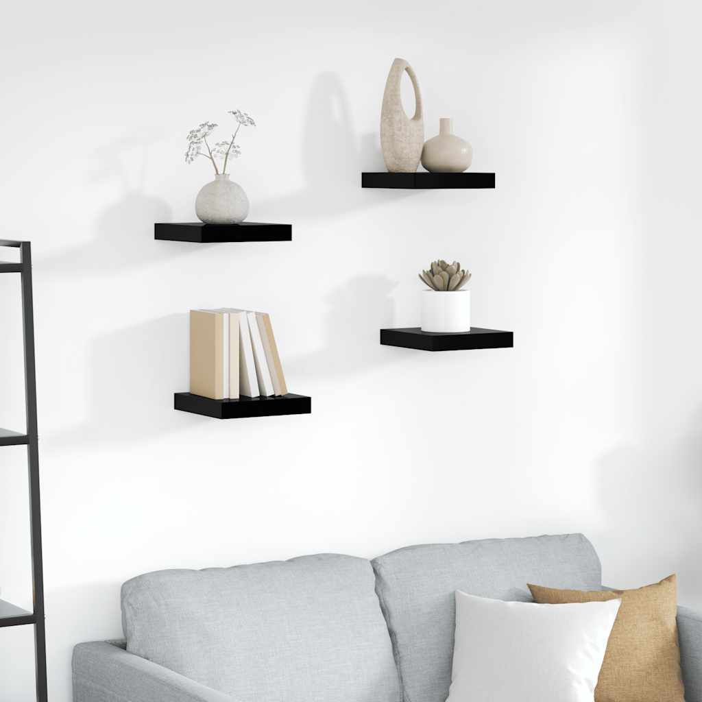 Wandschappen zwevend 4 st 23x23,5x3,8 cm MDF hoogglans zwart is nu te koop bij PeponiXL, paradijselijk wonen!