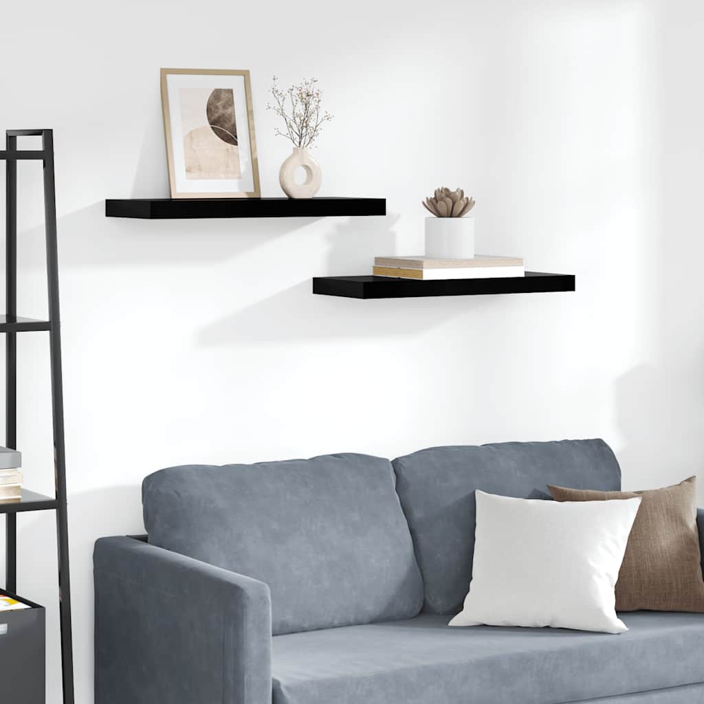 Wandschappen zwevend 2 st 60x23,5x3,8 cm MDF hoogglans zwart is nu te koop bij PeponiXL, paradijselijk wonen!