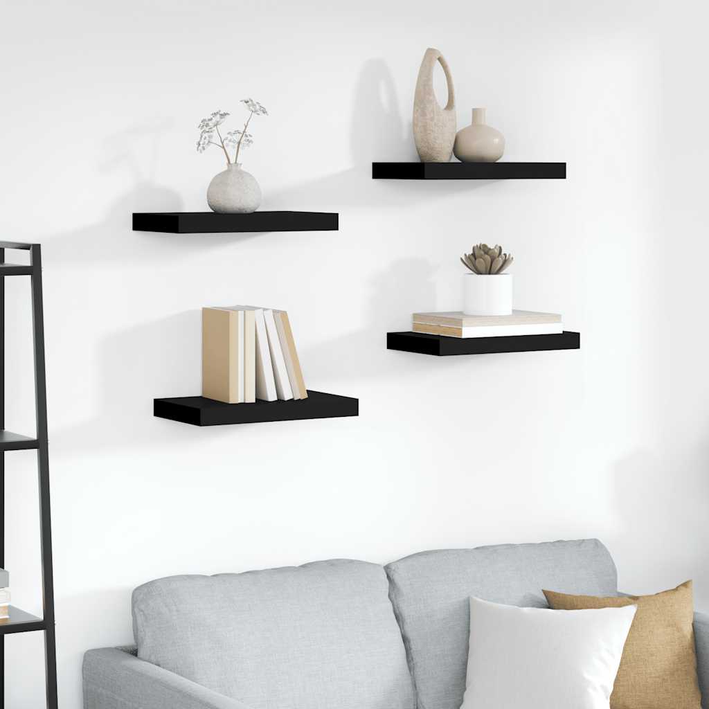 Wandschappen zwevend 4 st 40x23,5x3,8 cm MDF zwart is nu te koop bij PeponiXL, paradijselijk wonen!